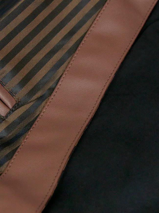 Men's Steampunk Brown Pinstripe Waistcoat V Neck Party Vest