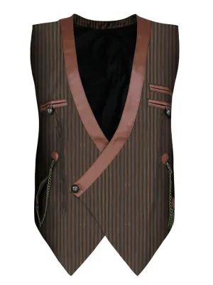 Men's Steampunk Brown Pinstripe Waistcoat V Neck Party Vest