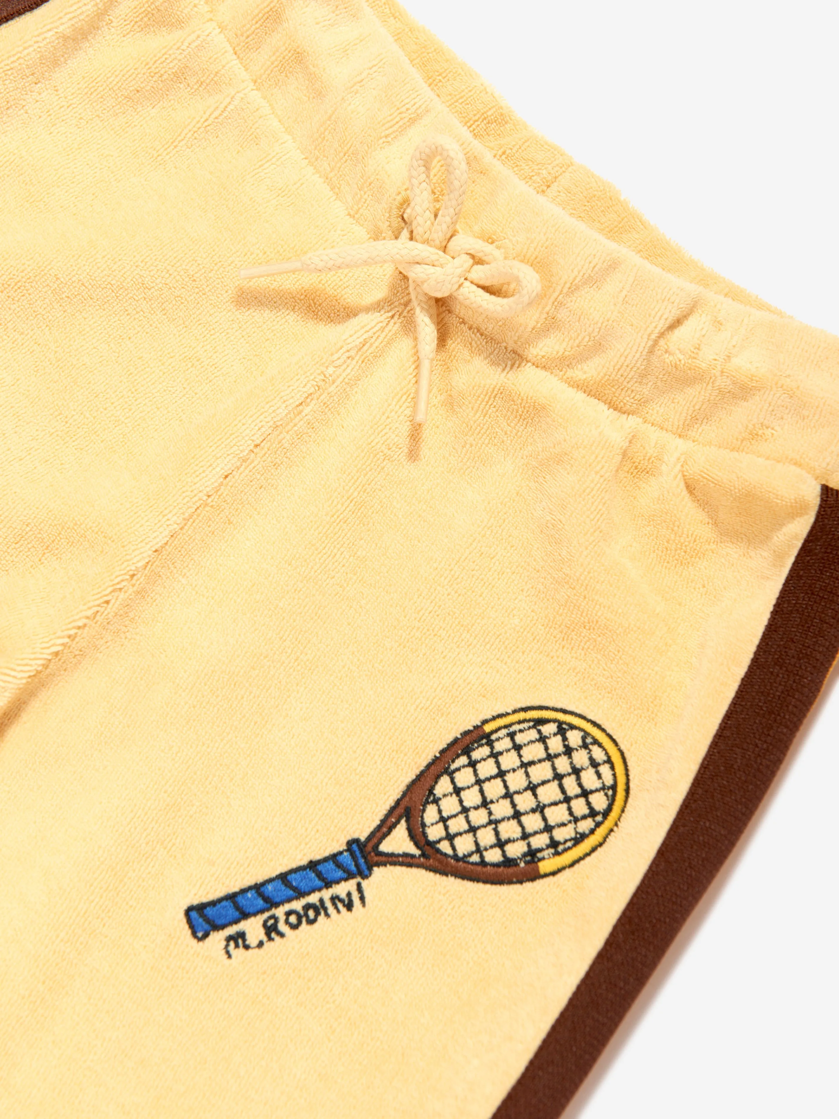 Mini Rodini Kids Tennis Embroidered Terry Joggers in Yellow