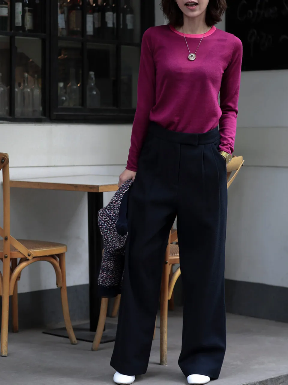 Mulberry Contrast Trim Merino Wool Jumper