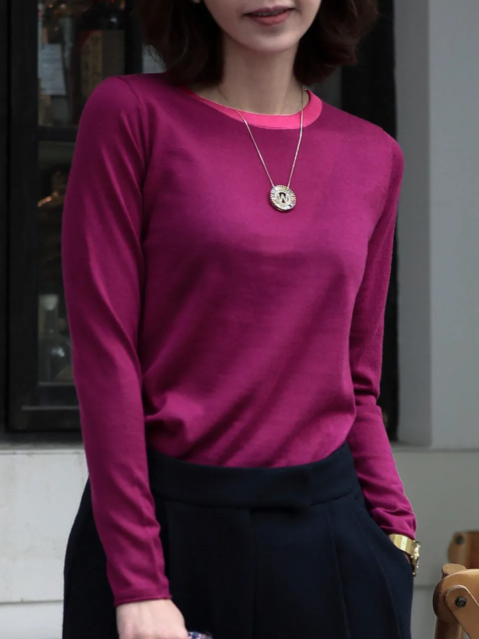 Mulberry Contrast Trim Merino Wool Jumper