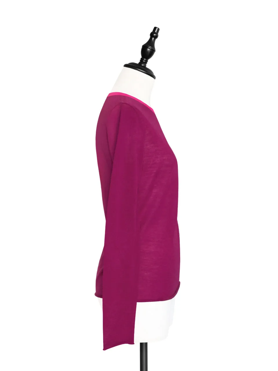 Mulberry Contrast Trim Merino Wool Jumper