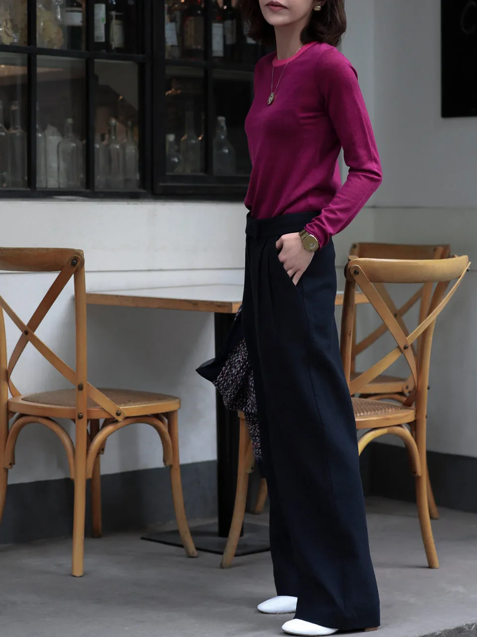 Mulberry Contrast Trim Merino Wool Jumper