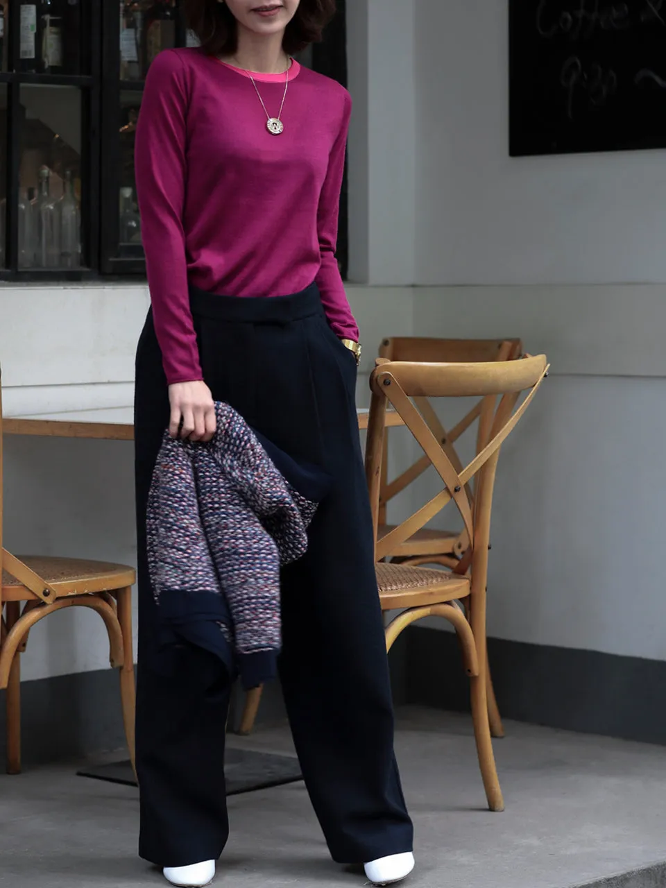 Mulberry Contrast Trim Merino Wool Jumper
