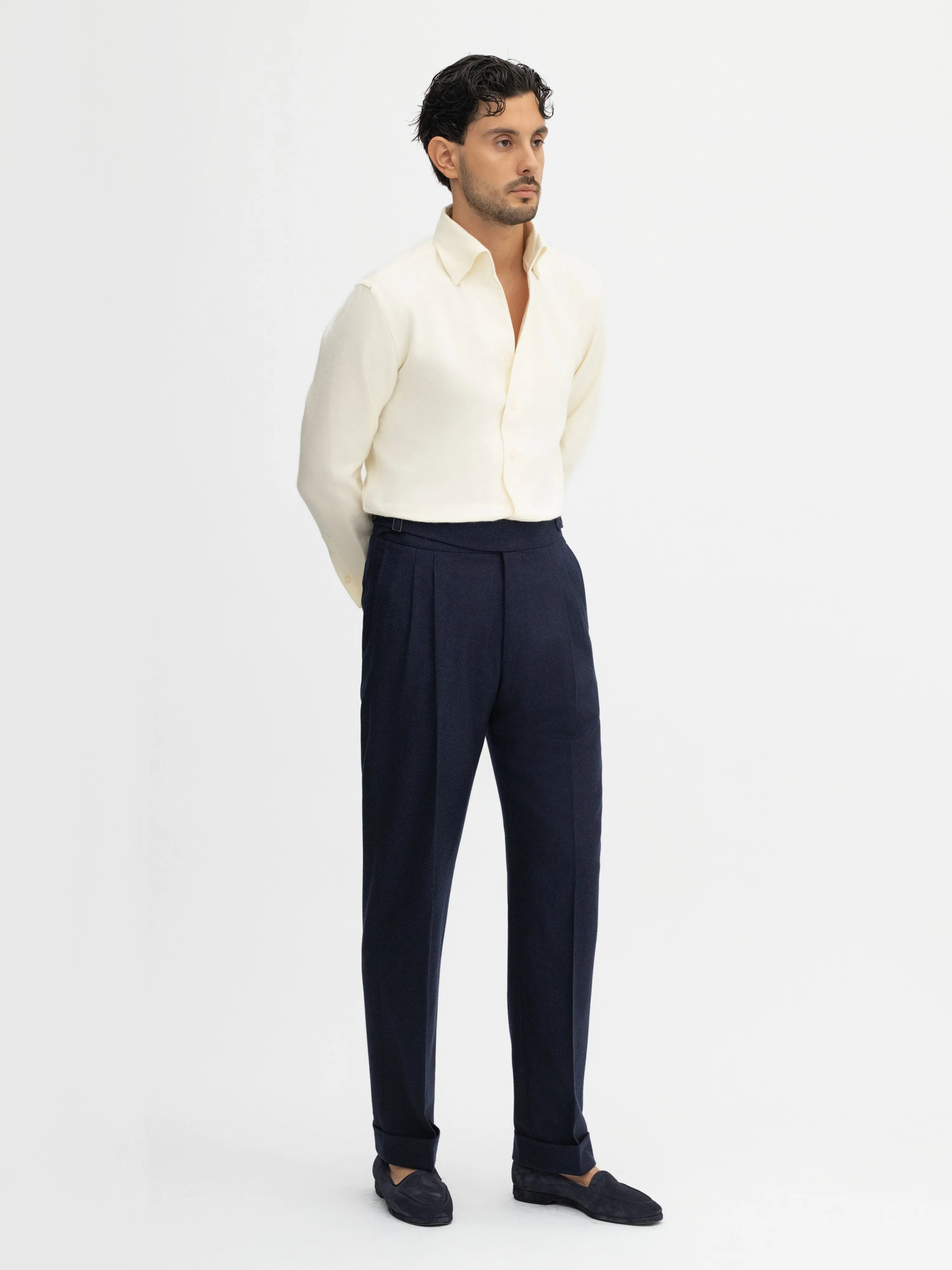Navy Flannel Wool Gurkha Trousers
