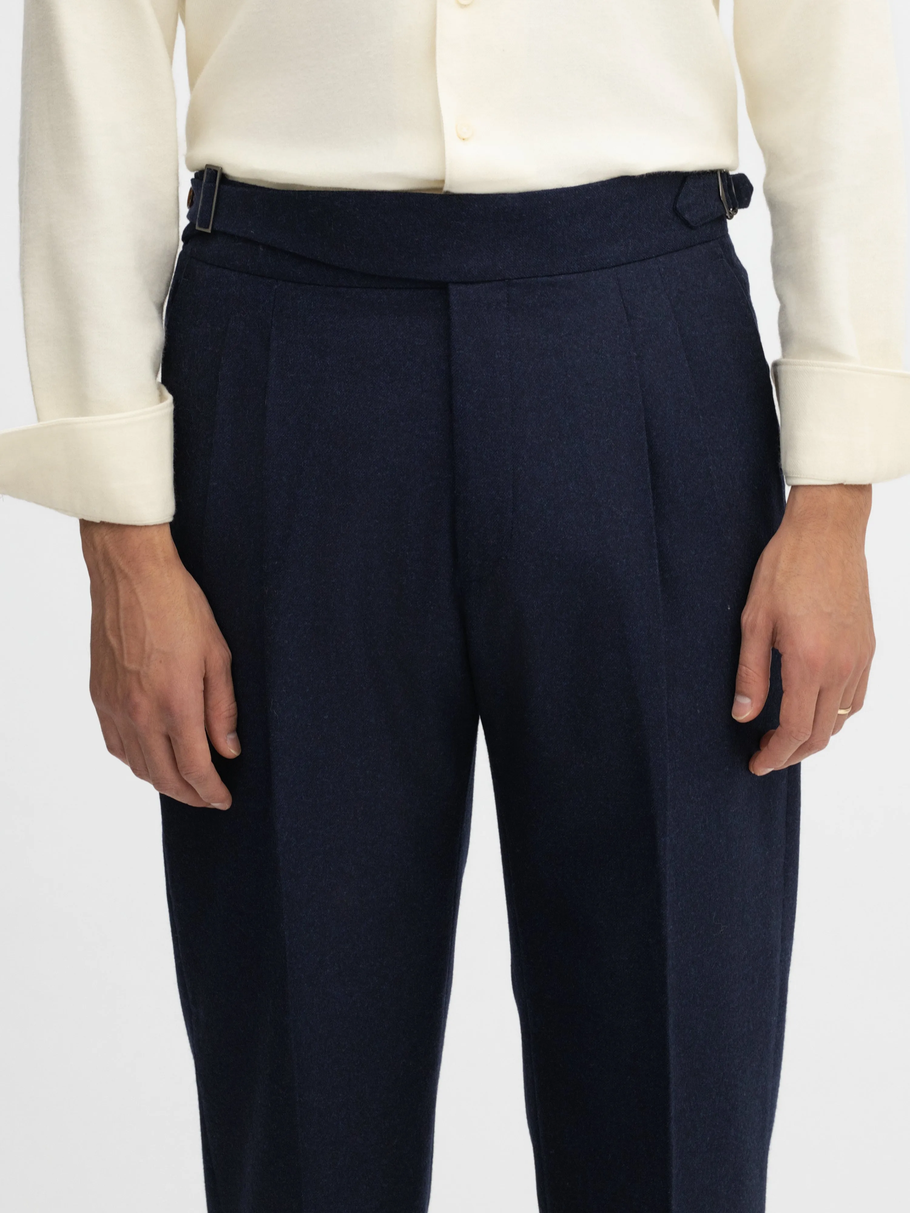 Navy Flannel Wool Gurkha Trousers