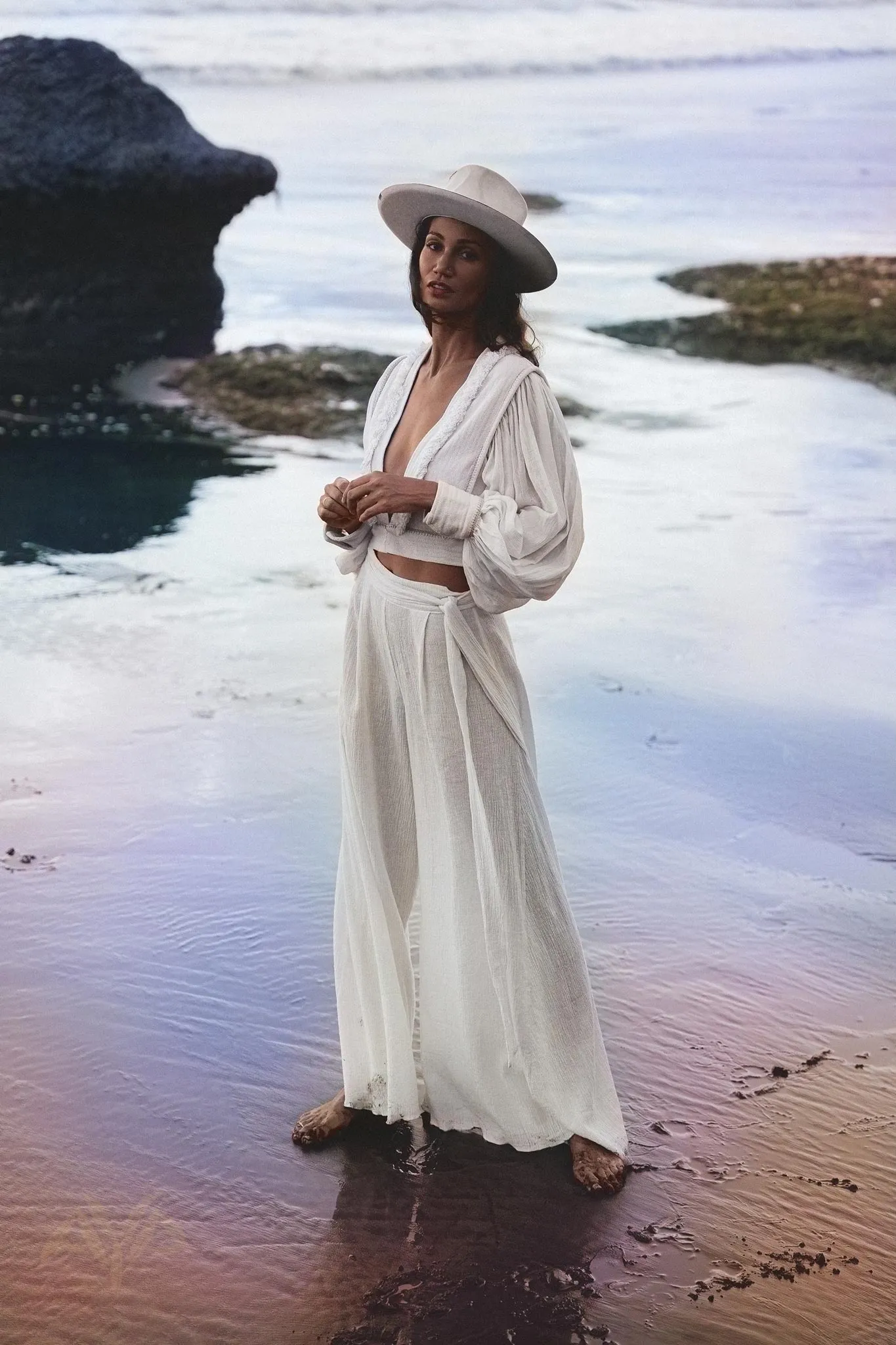 Off White Adjustable Pants • Casual Wide Boot Trousers • Cocktail Summer Pants