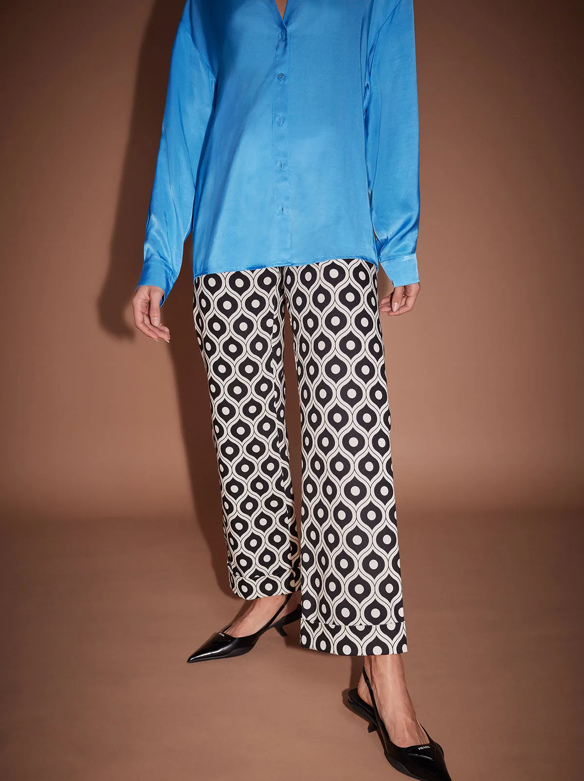 Olive Wallpaper Print Stretch Cotton Twill Trousers