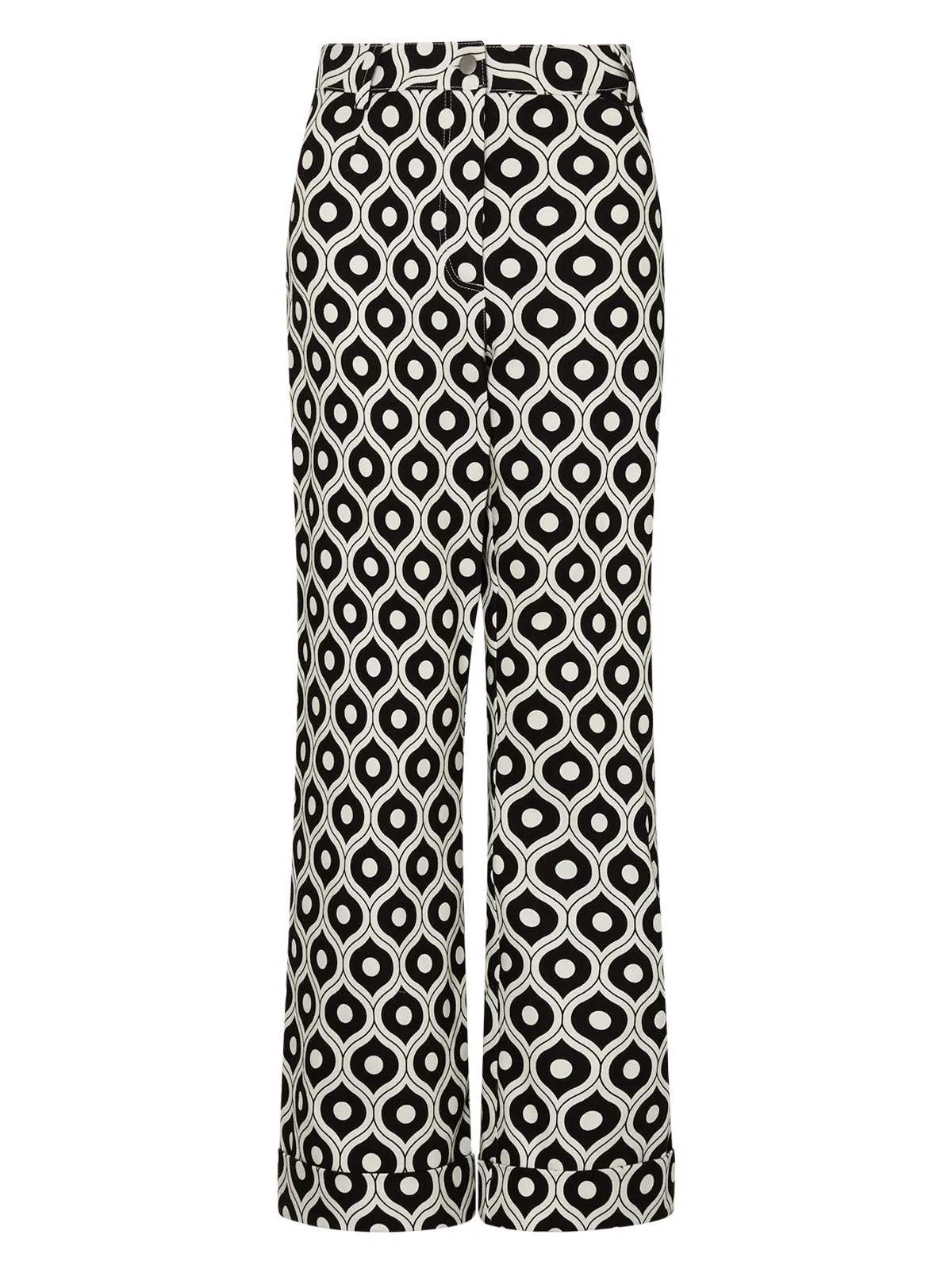 Olive Wallpaper Print Stretch Cotton Twill Trousers