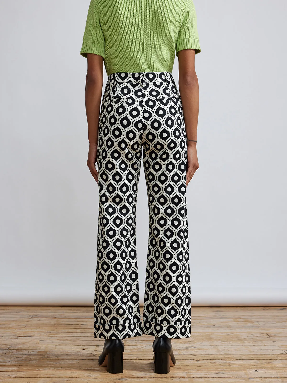 Olive Wallpaper Print Stretch Cotton Twill Trousers