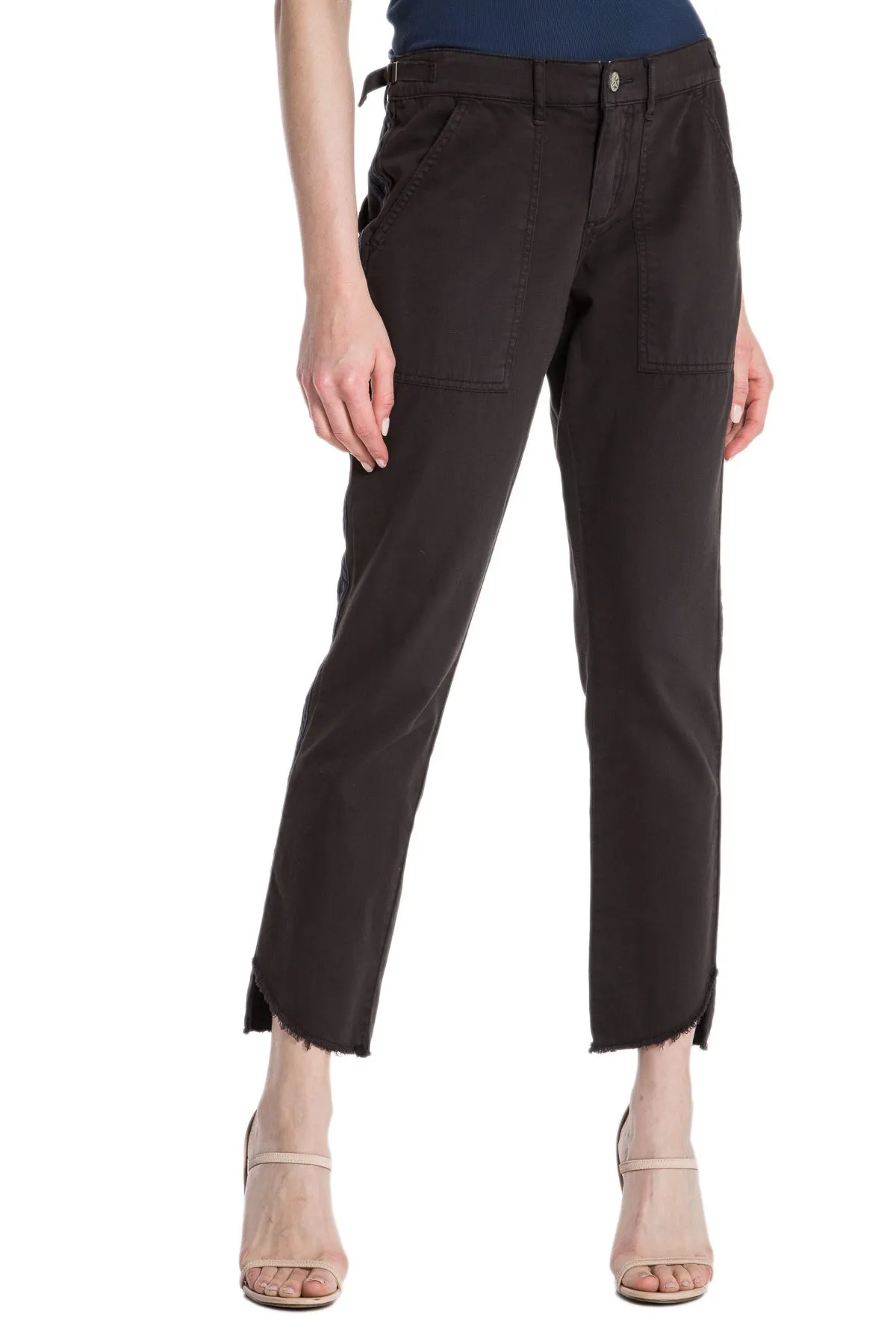 Pants with side tapes and Hi lo hem in Licorice