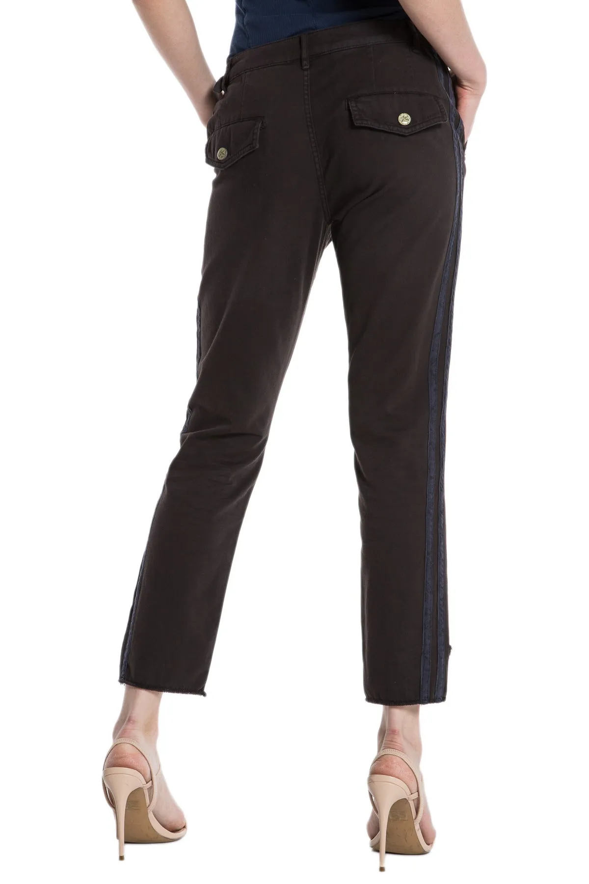 Pants with side tapes and Hi lo hem in Licorice