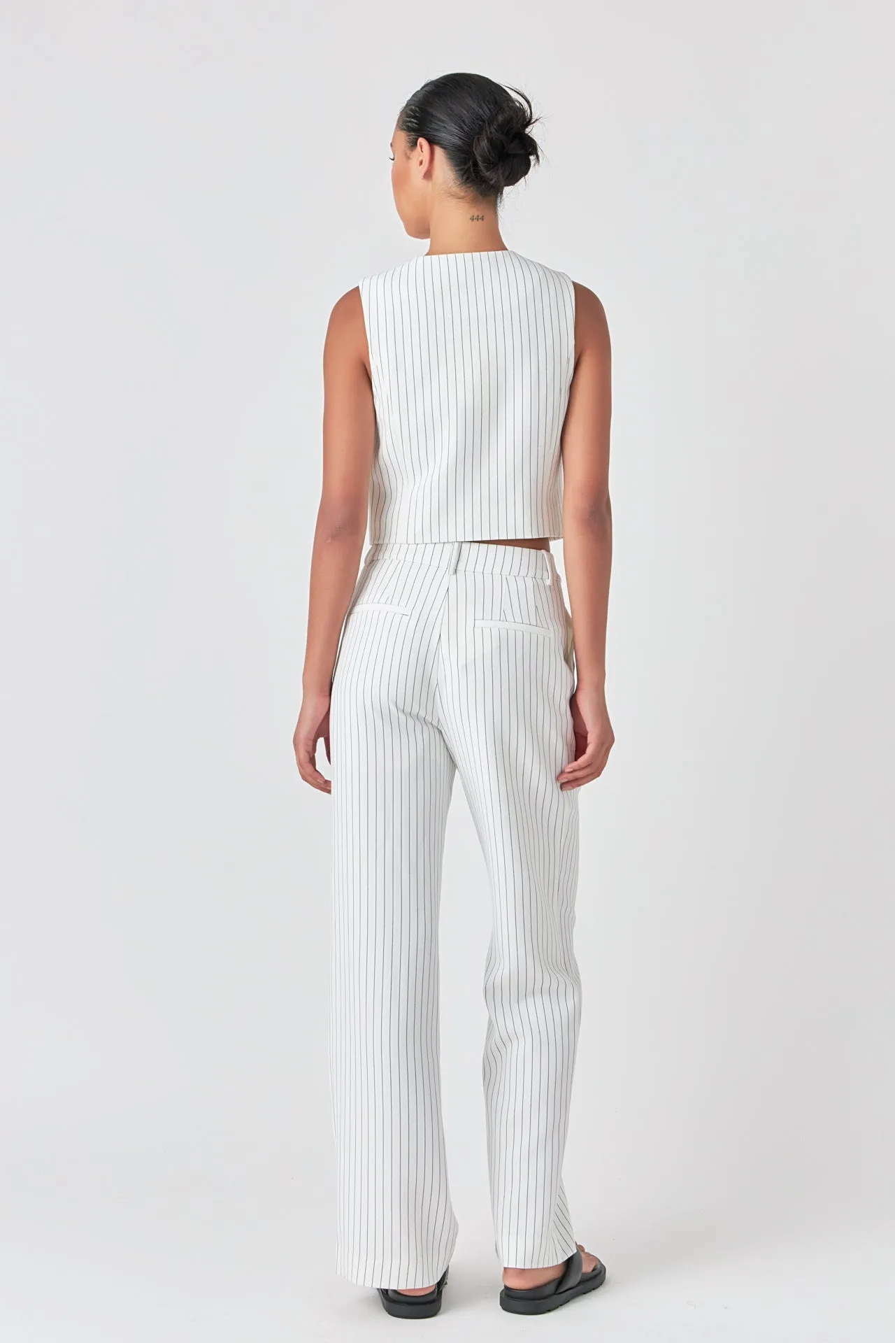 Pinstriped High Waisted Wide Trousers