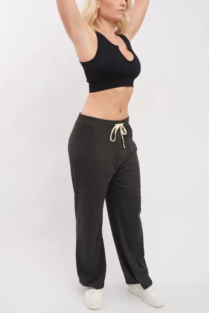 Plain Knit Drawstring Wide Leg Trousers