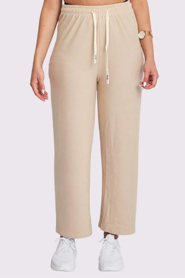 Plain Knit Drawstring Wide Leg Trousers