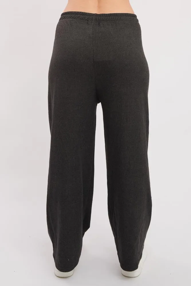 Plain Knit Drawstring Wide Leg Trousers