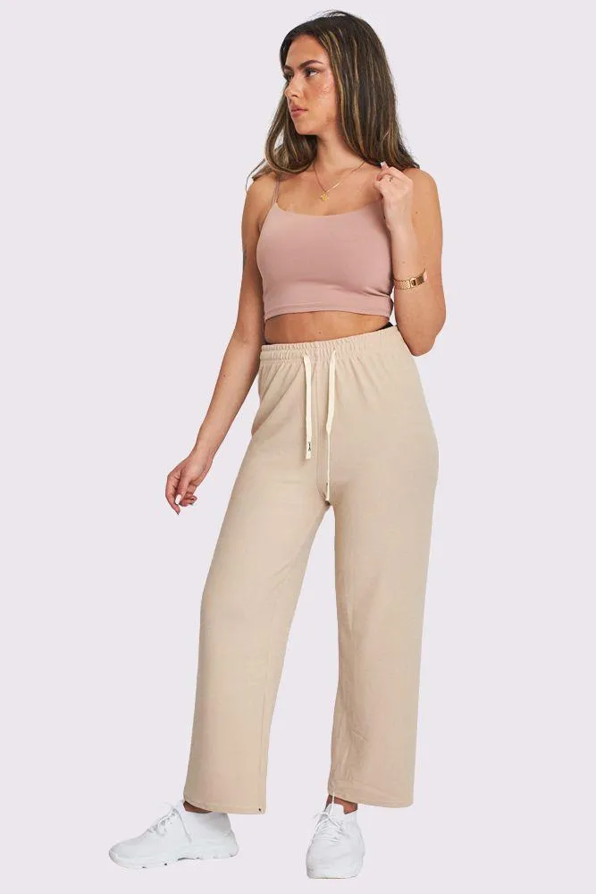 Plain Knit Drawstring Wide Leg Trousers