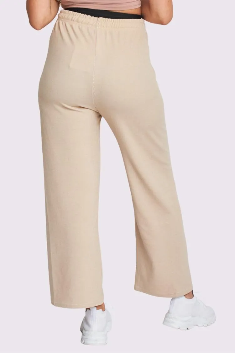 Plain Knit Drawstring Wide Leg Trousers