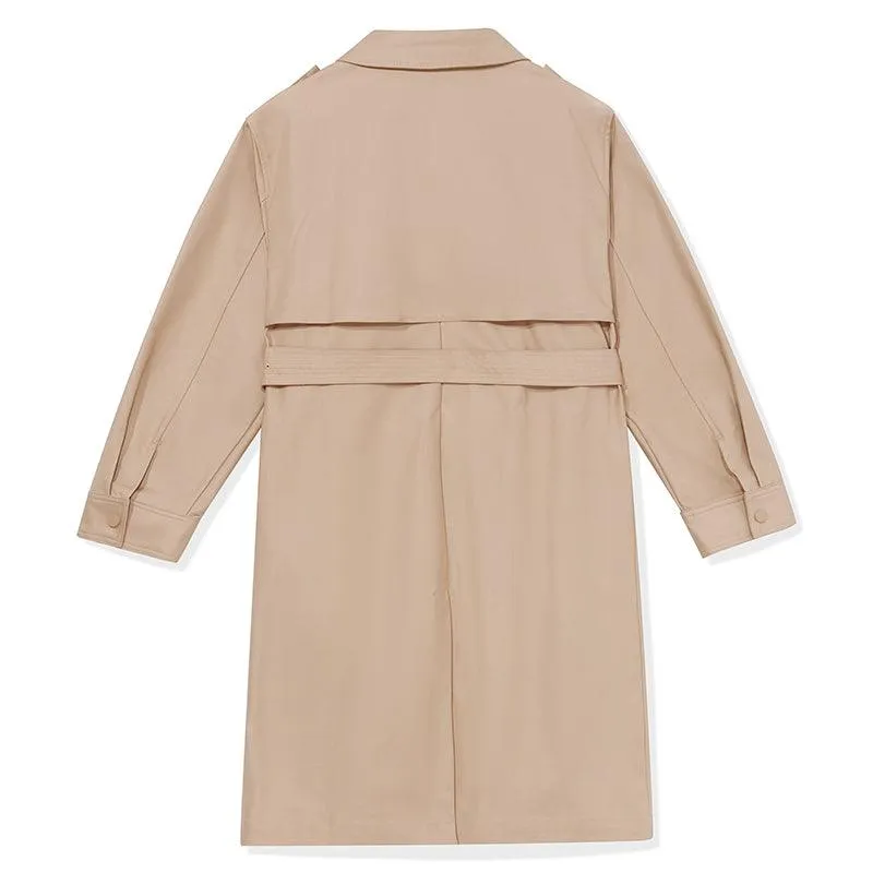 Plain Mid-Length Trench Coat With Belt