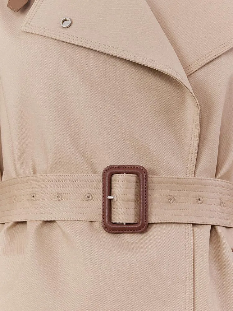 Plain Mid-Length Trench Coat With Belt