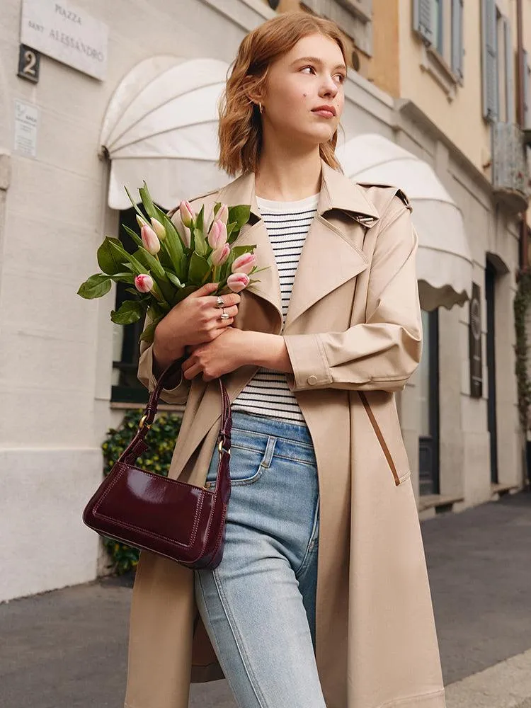 Plain Mid-Length Trench Coat With Belt
