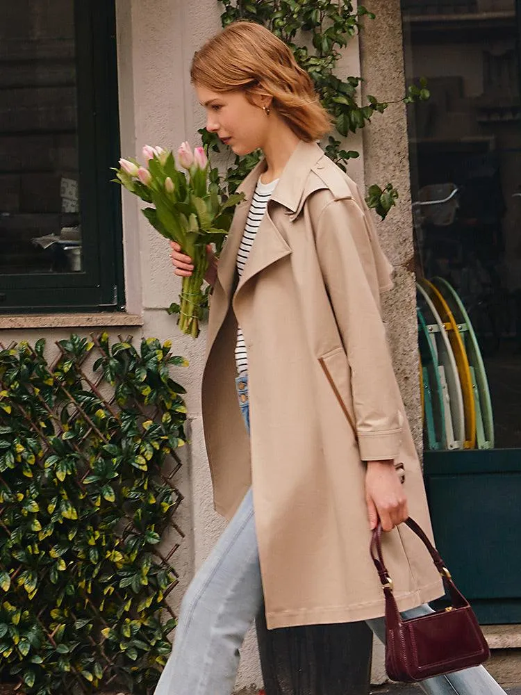 Plain Mid-Length Trench Coat With Belt