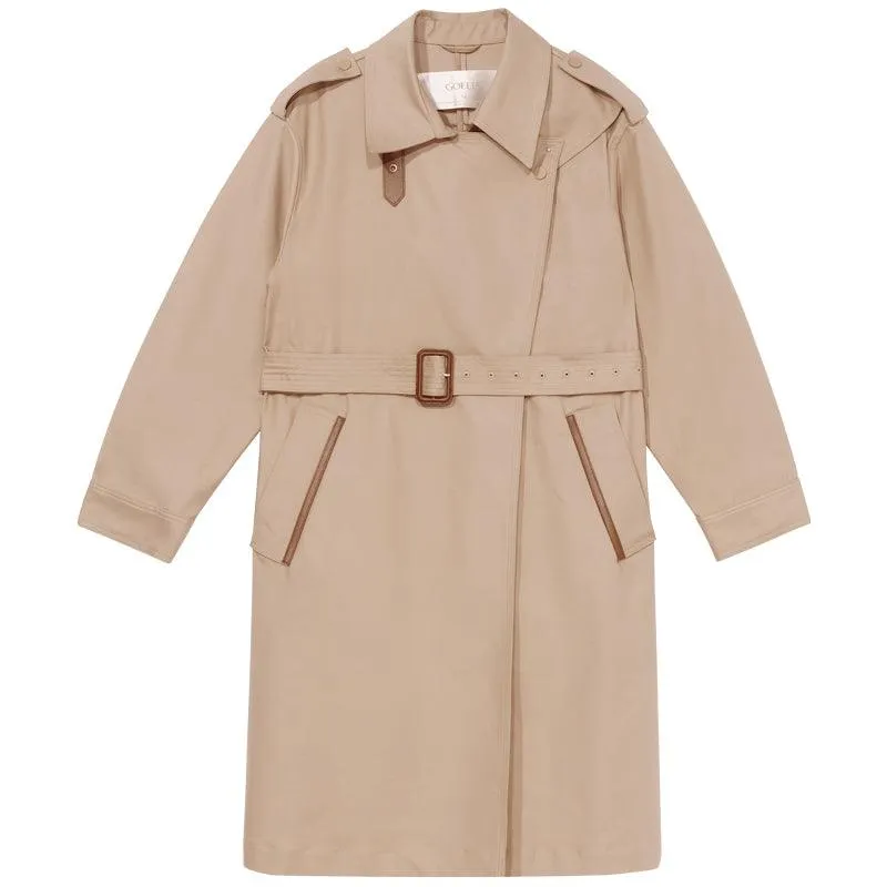 Plain Mid-Length Trench Coat With Belt