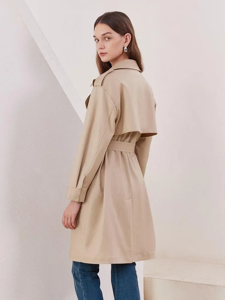 Plain Mid-Length Trench Coat With Belt