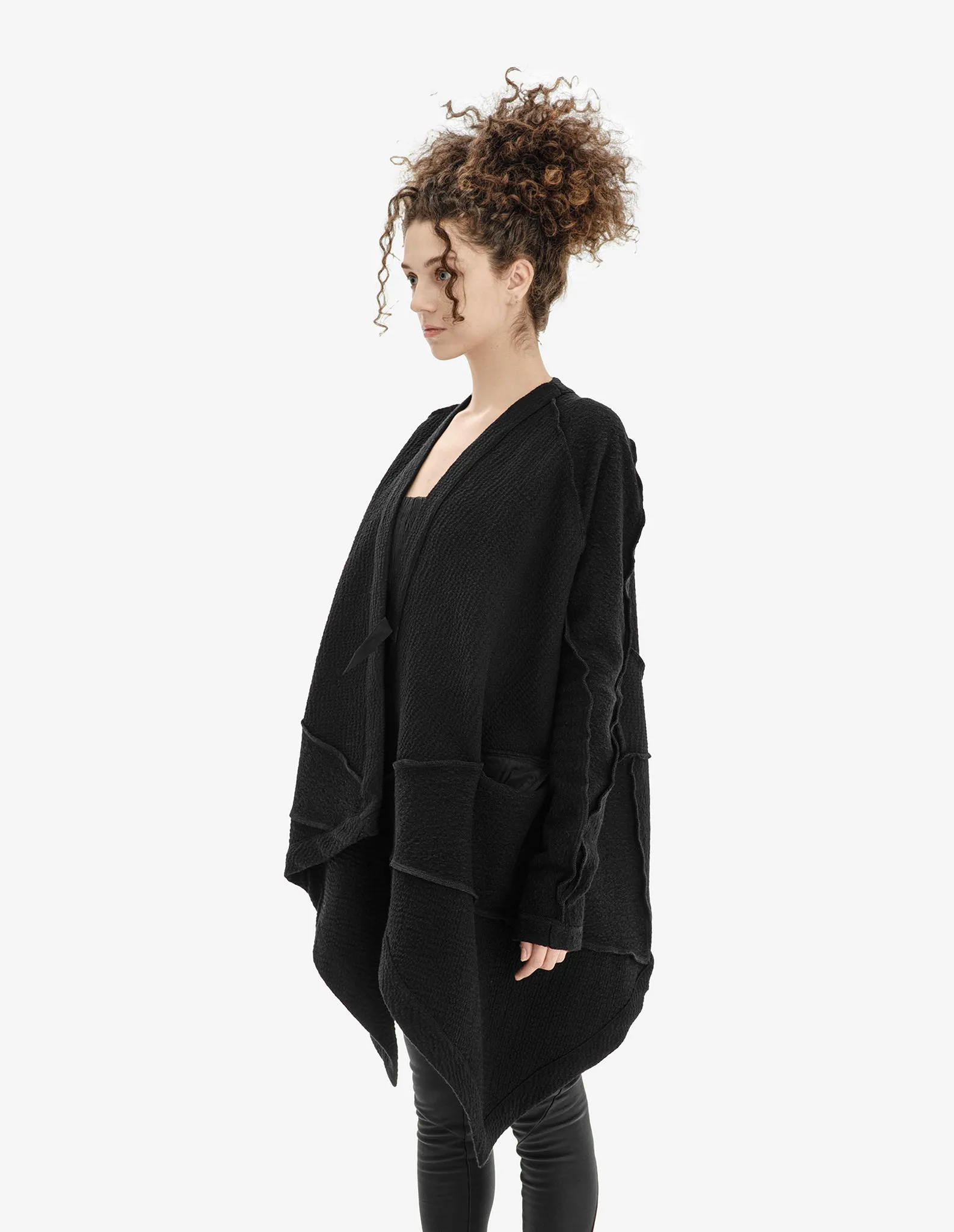 Raglan-Sleeve Asymmetric Cardigan
