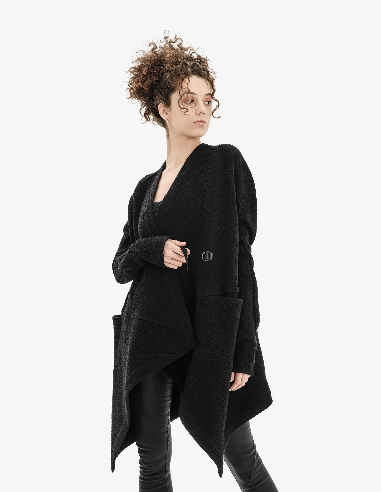 Raglan-Sleeve Asymmetric Cardigan