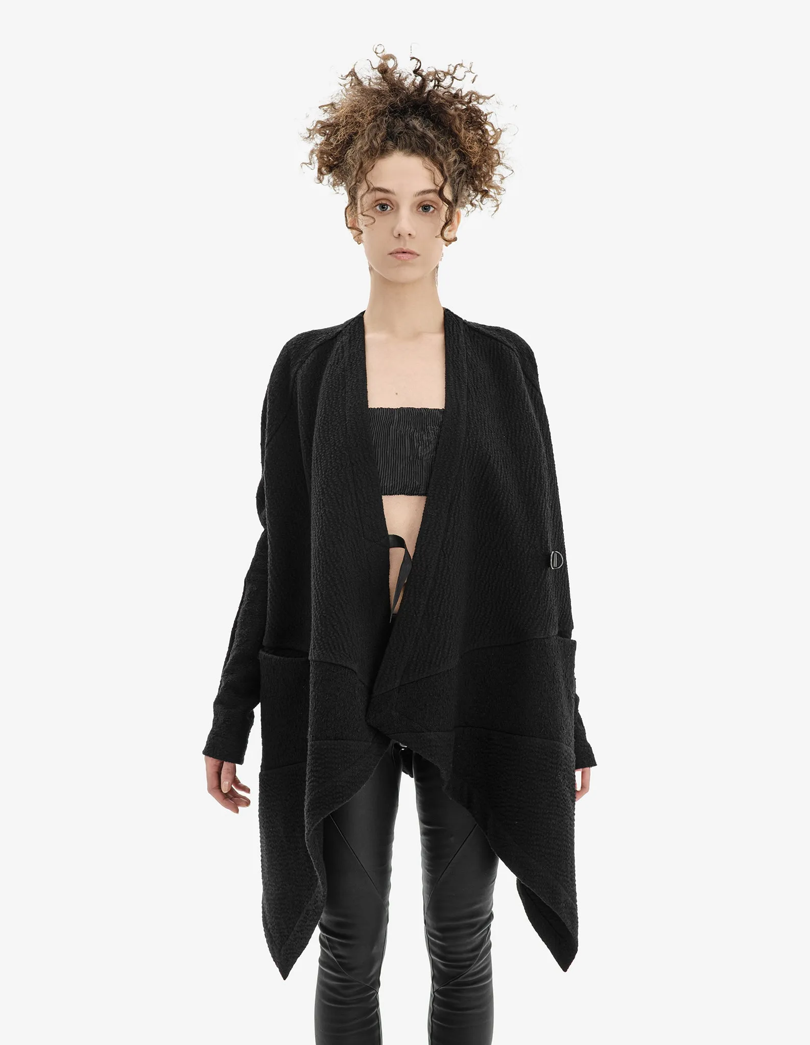 Raglan-Sleeve Asymmetric Cardigan