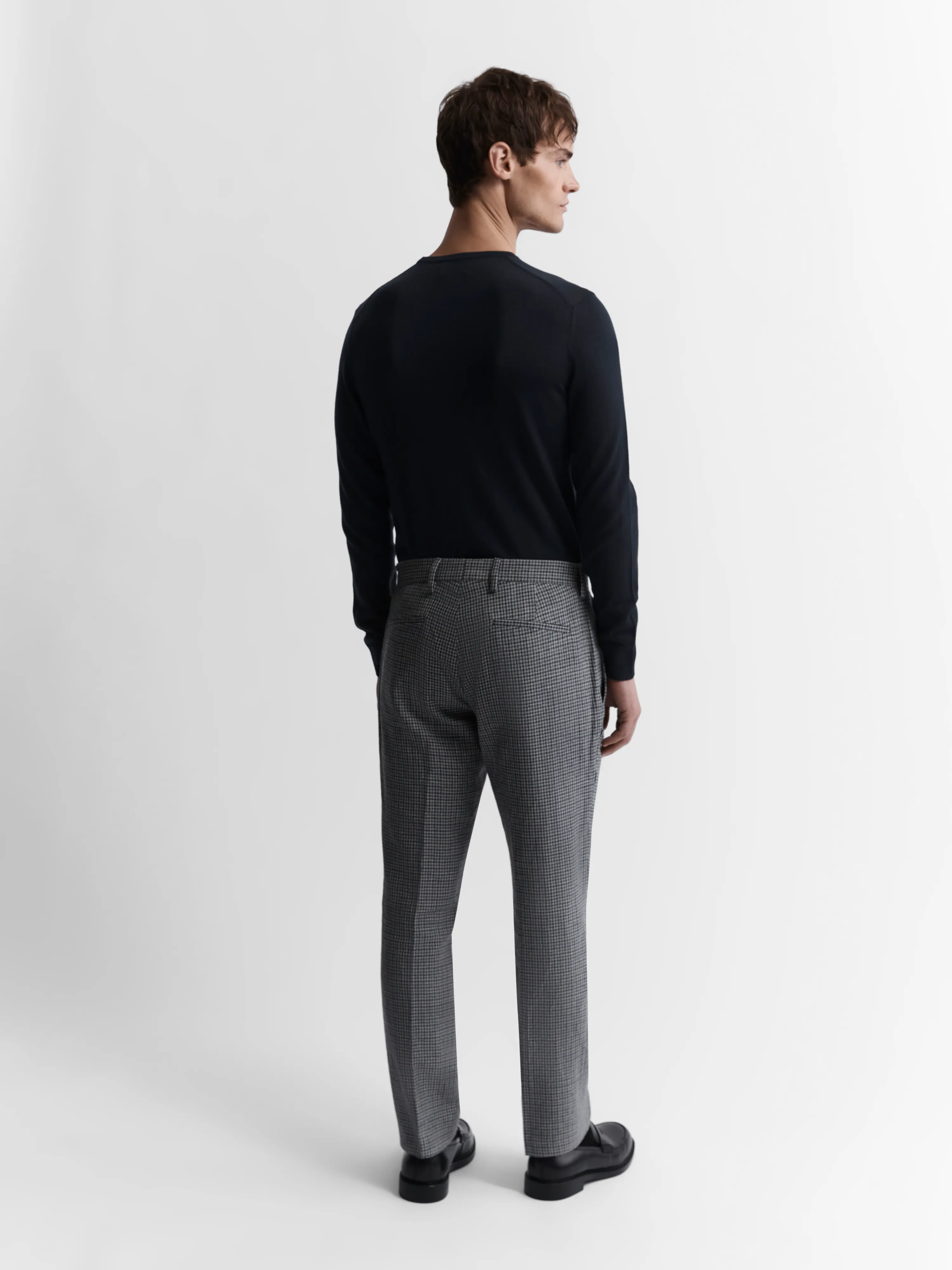 Ravello Italian Luxury Slim Linen Grey & Navy Microcheck Suit Trouser