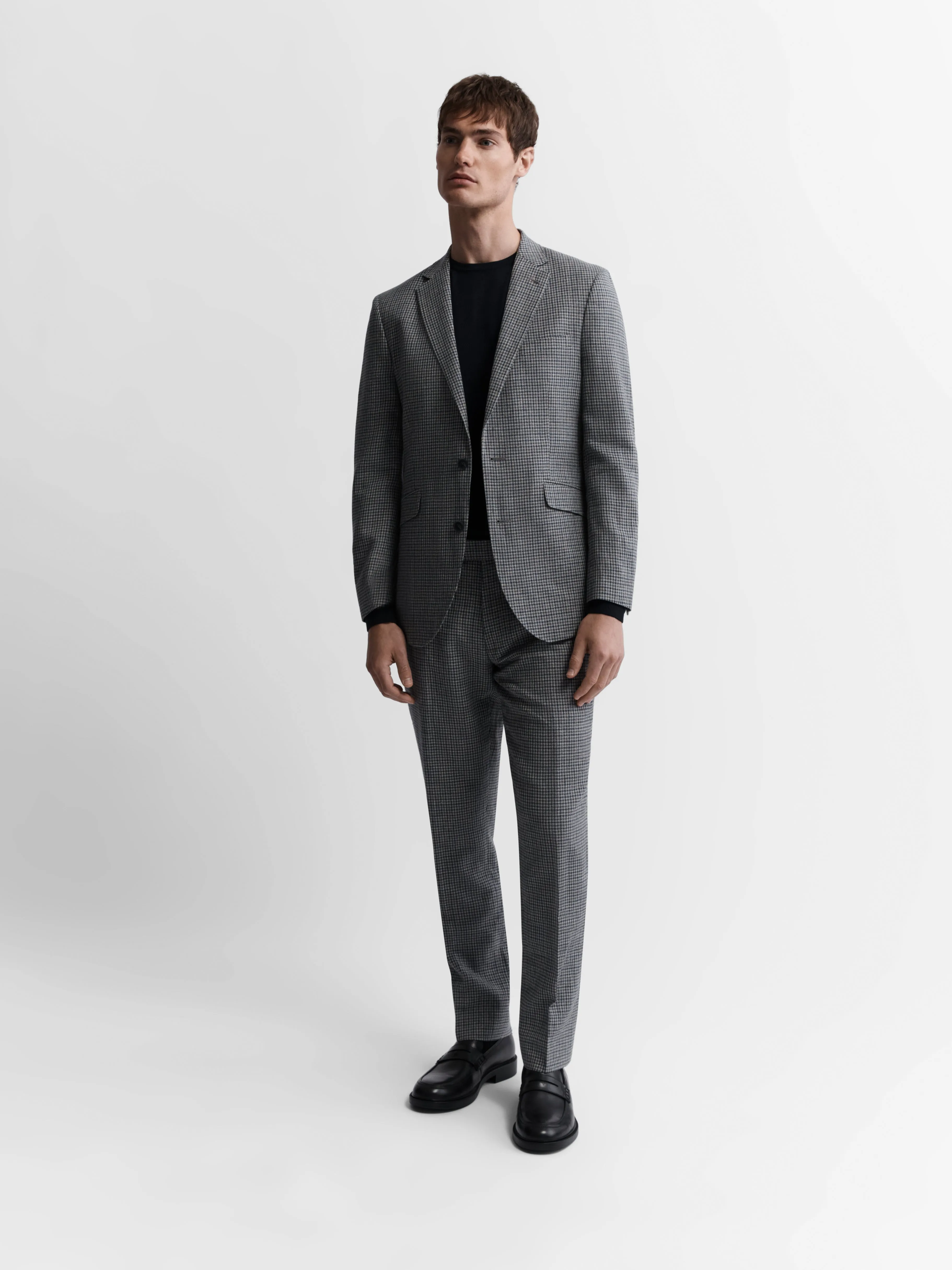 Ravello Italian Luxury Slim Linen Grey & Navy Microcheck Suit Trouser