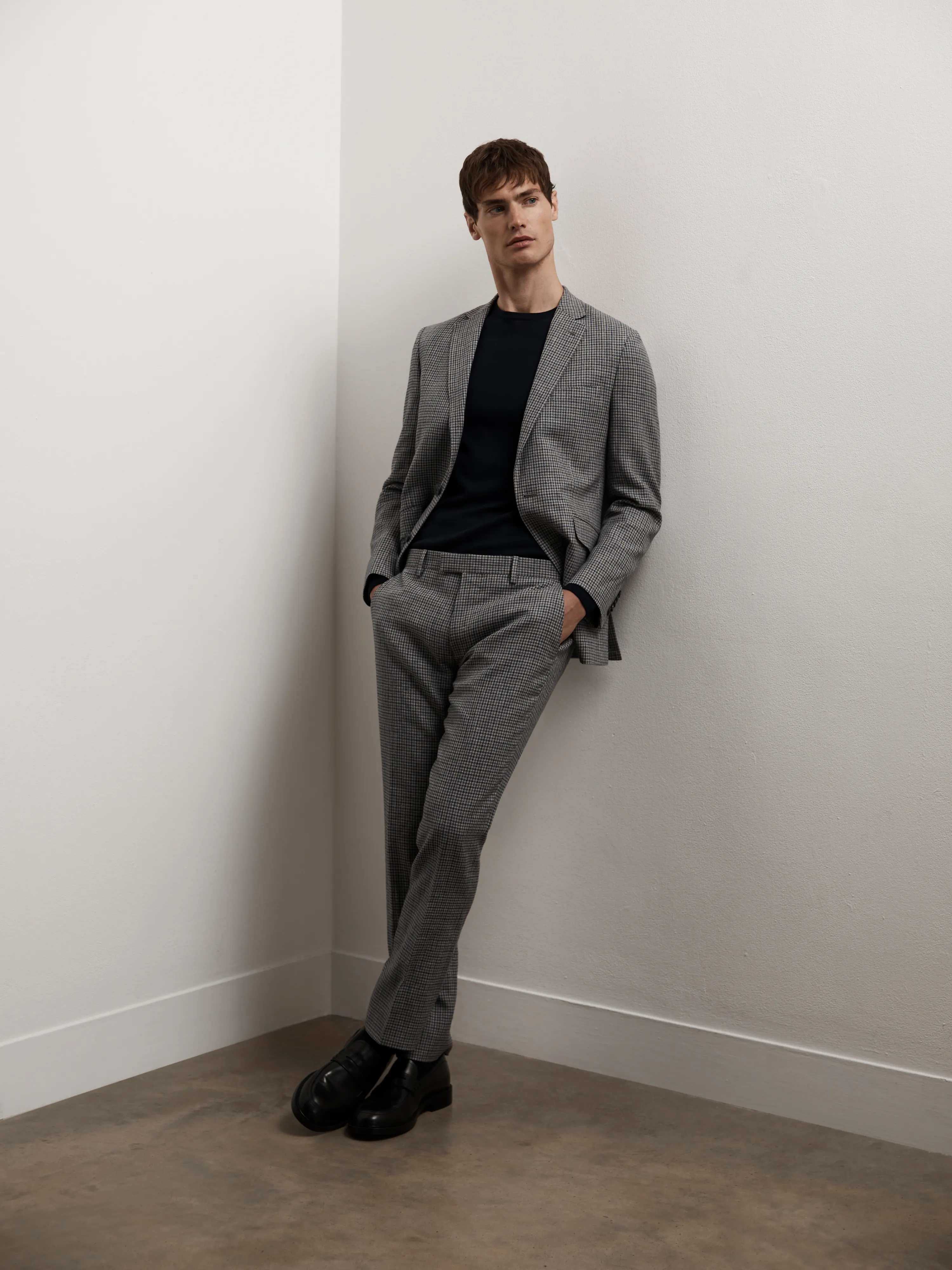 Ravello Italian Luxury Slim Linen Grey & Navy Microcheck Suit Trouser