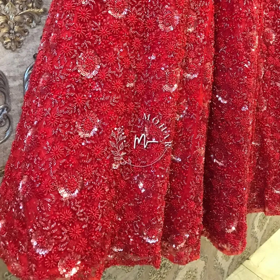 Red Monochrome Indo Western Reception Lehenga
