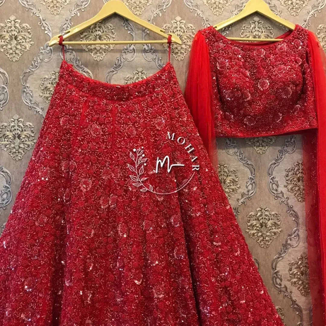 Red Monochrome Indo Western Reception Lehenga