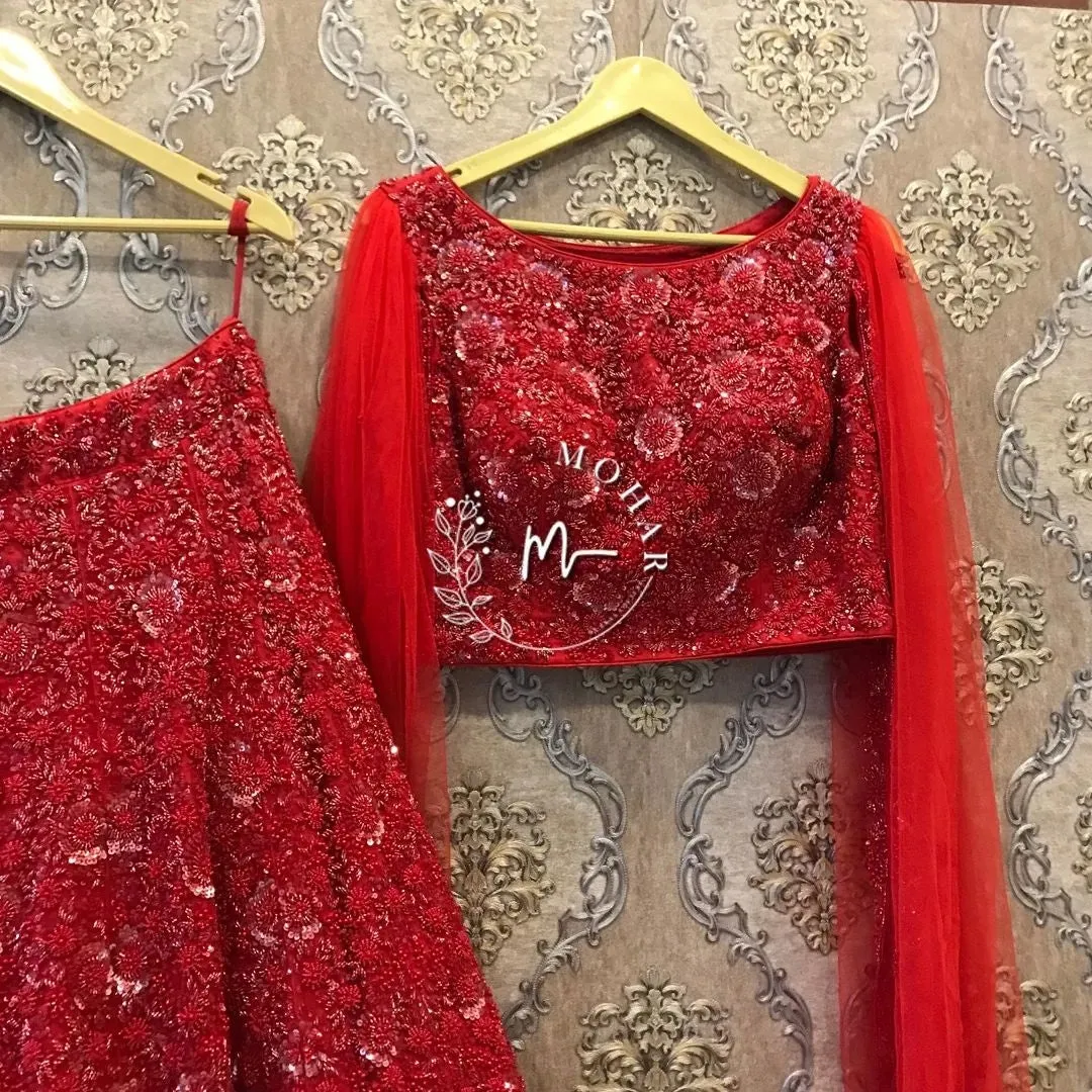 Red Monochrome Indo Western Reception Lehenga