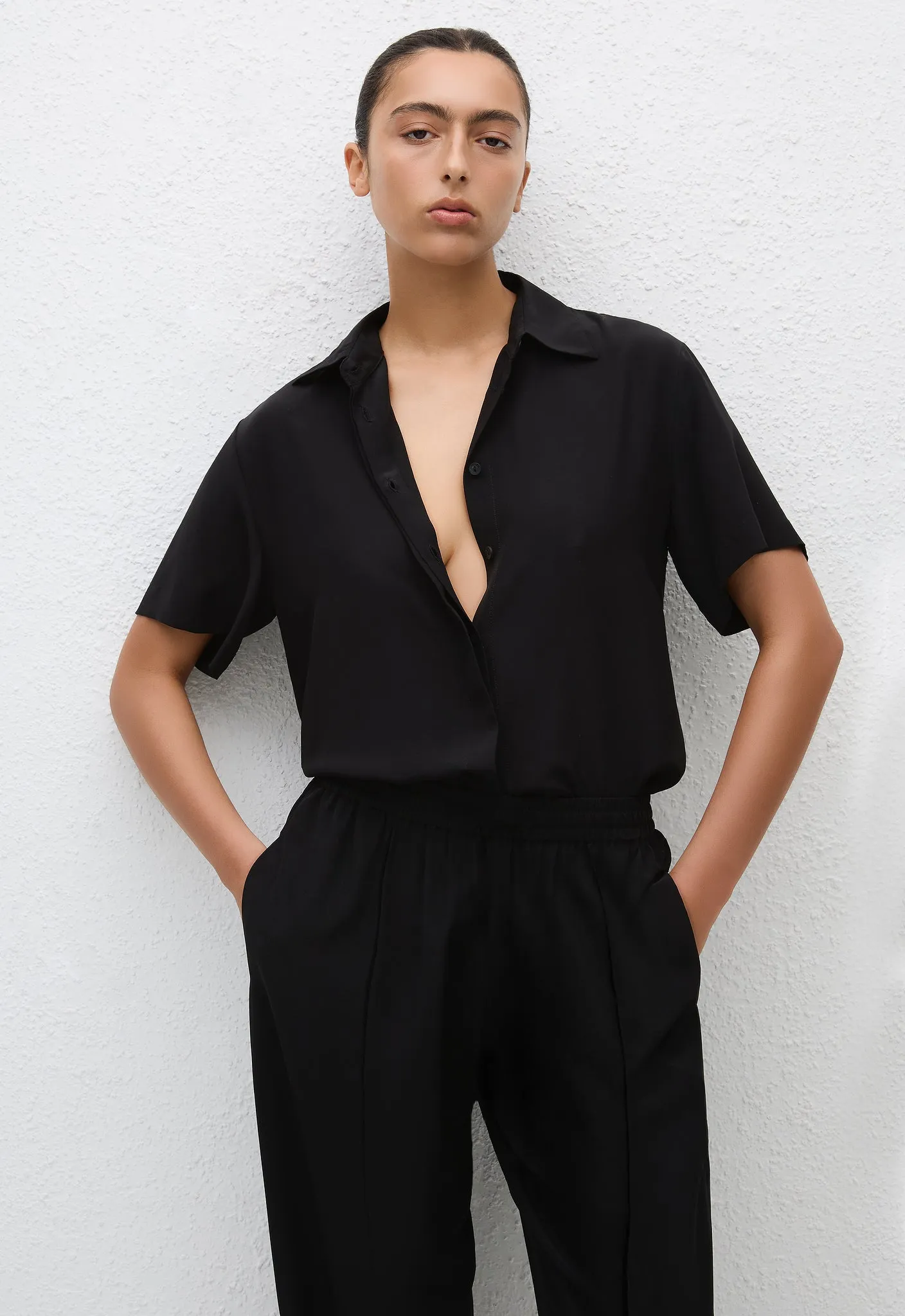 Relaxed Pin-Stitch Trouser - Black