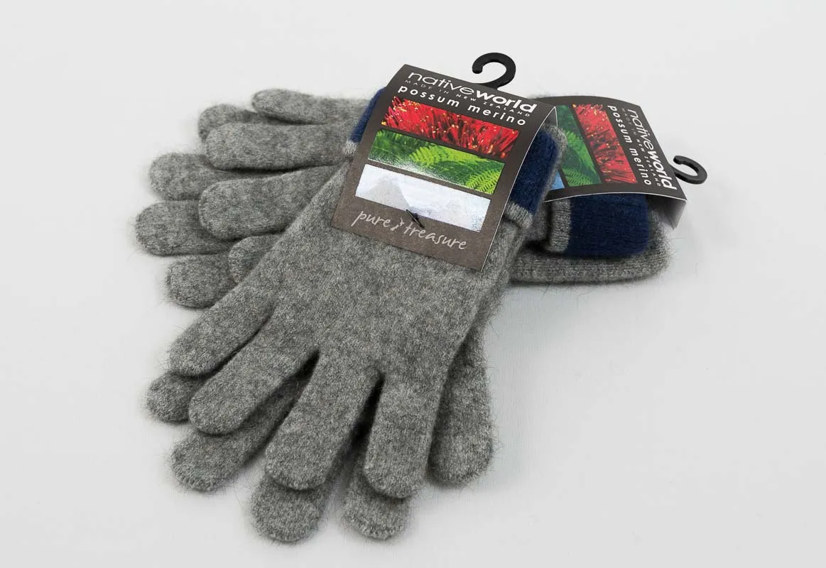 Silver Women's Two Tone Gloves Possum Merino Wool - NX688