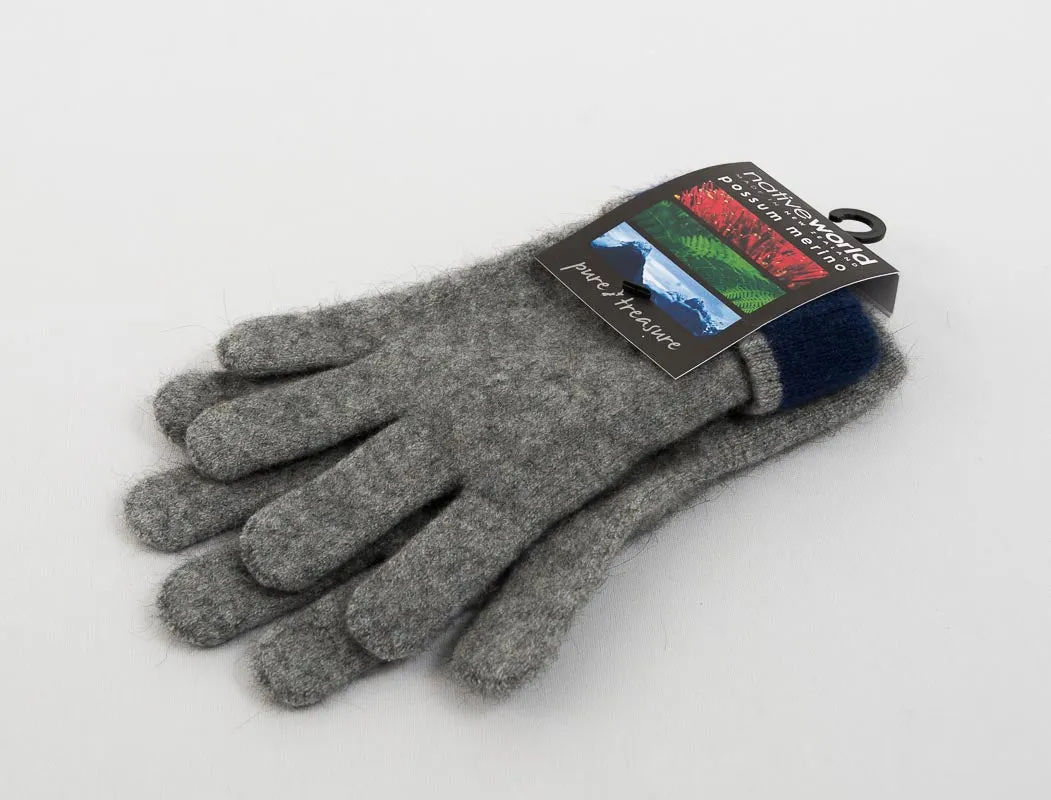 Silver Women's Two Tone Gloves Possum Merino Wool - NX688