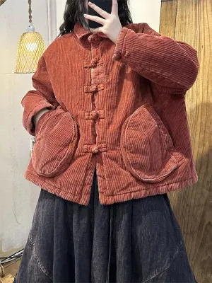Solid Corduroy Buckle Shirt Coat
