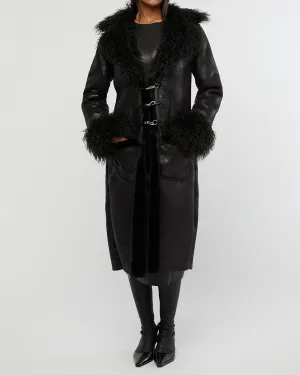 Suede Bonded Faux Fur Trench Coat