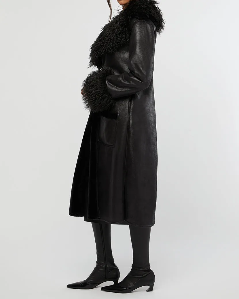 Suede Bonded Faux Fur Trench Coat