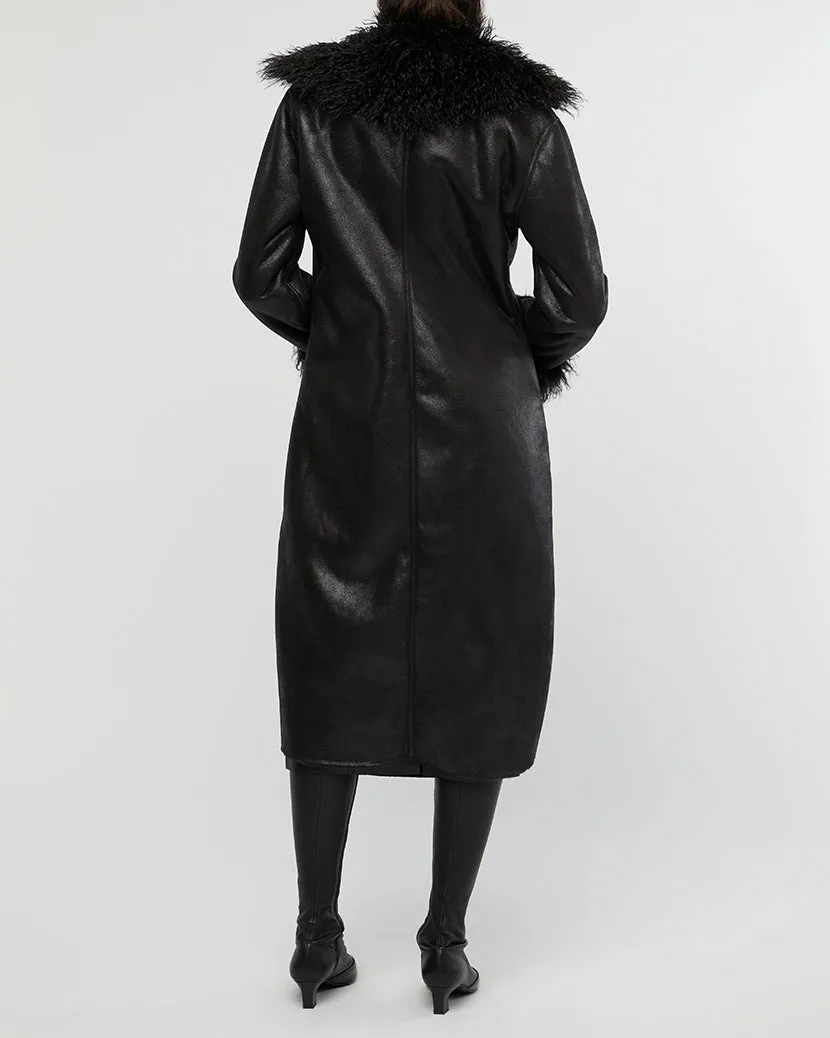 Suede Bonded Faux Fur Trench Coat