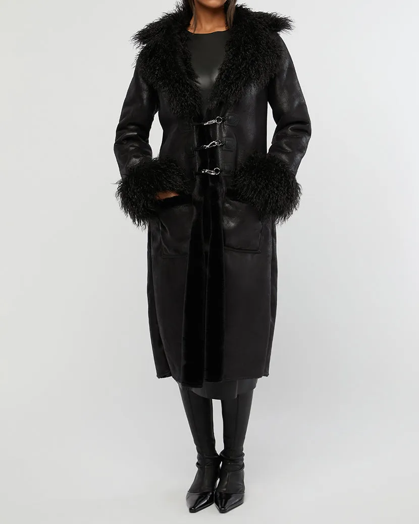 Suede Bonded Faux Fur Trench Coat