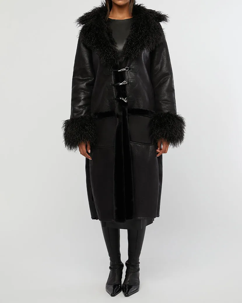 Suede Bonded Faux Fur Trench Coat