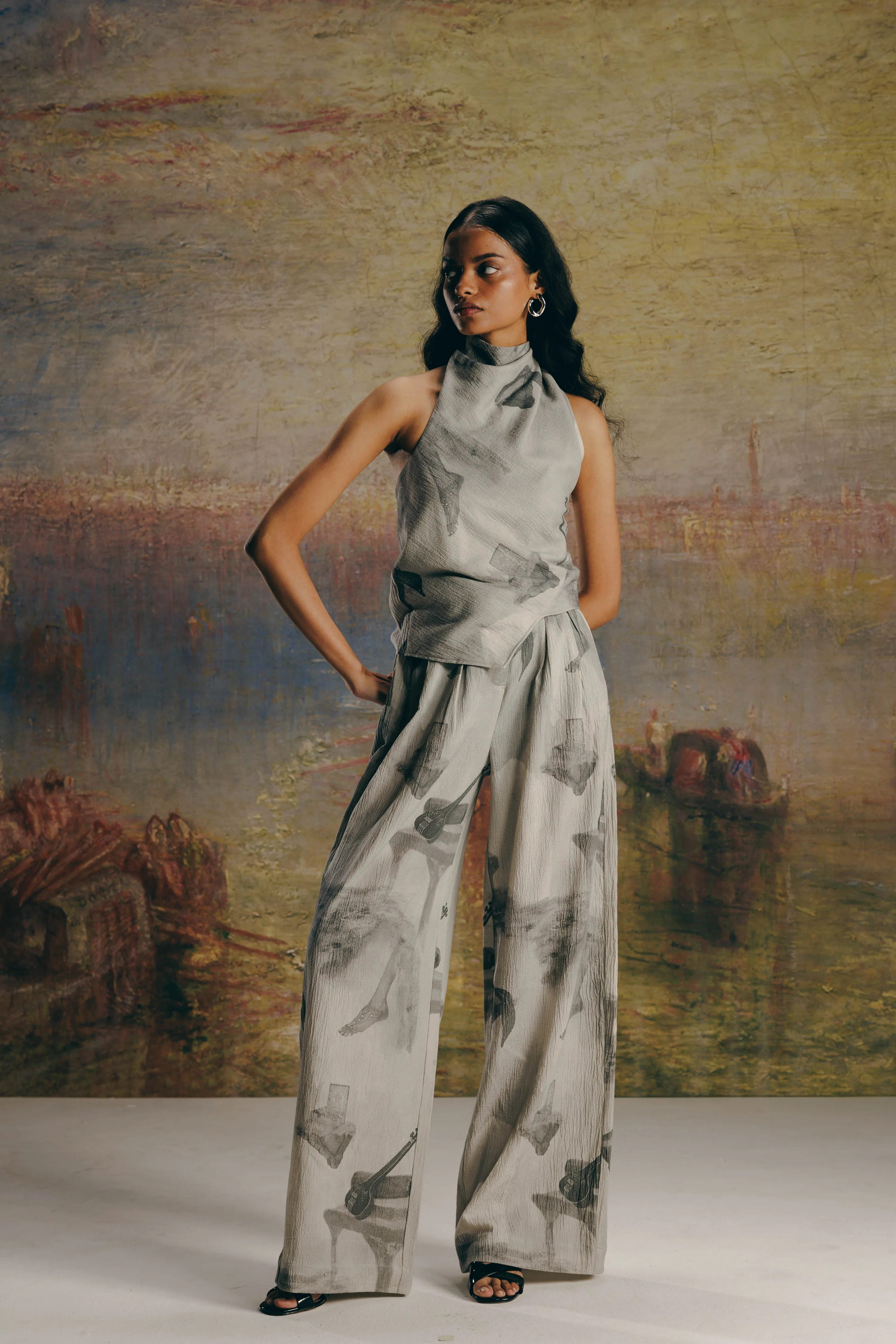 Surrealist Crepe Draped Top & Bollywood Pants Co-ord