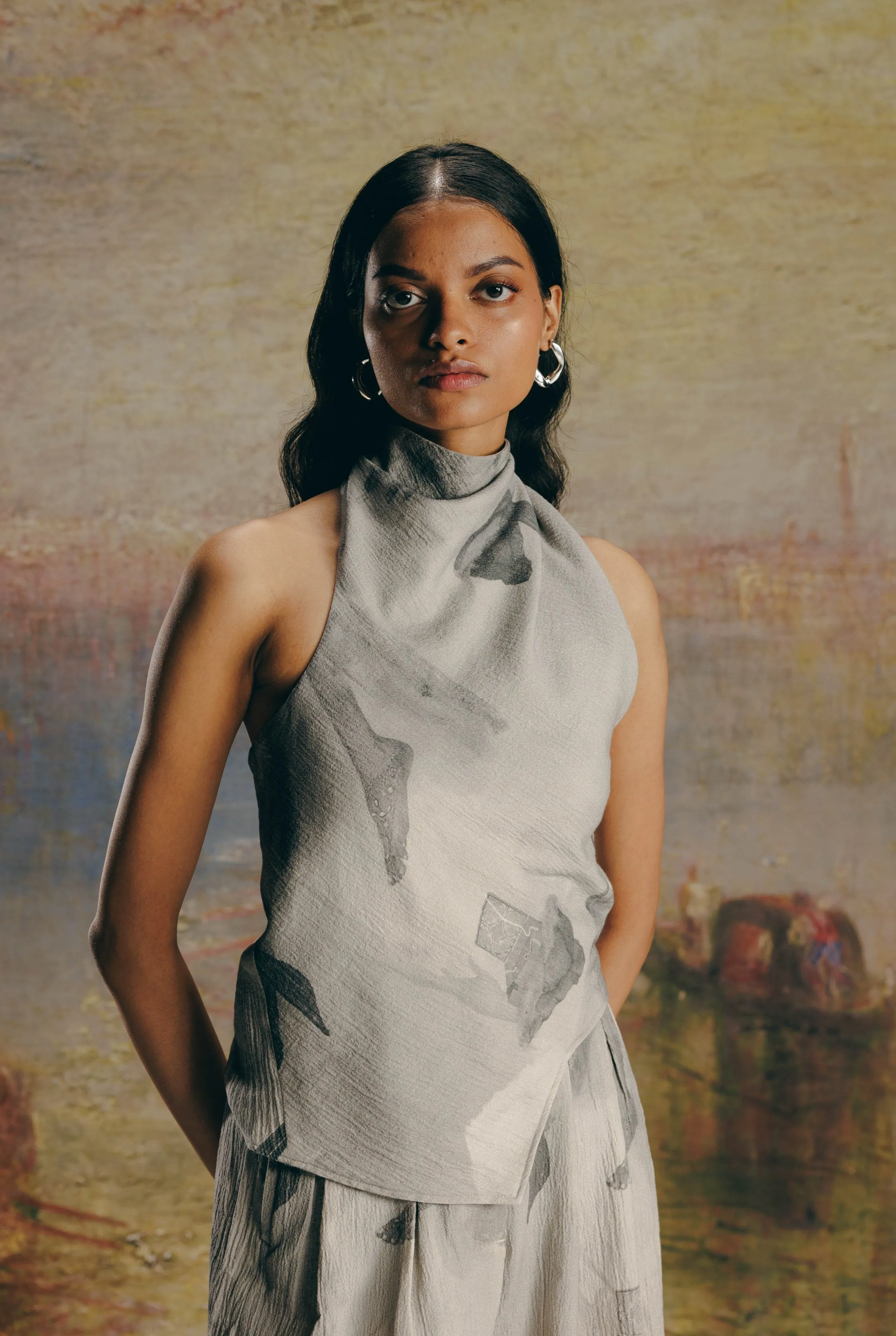 Surrealist Crepe Draped Top & Bollywood Pants Co-ord