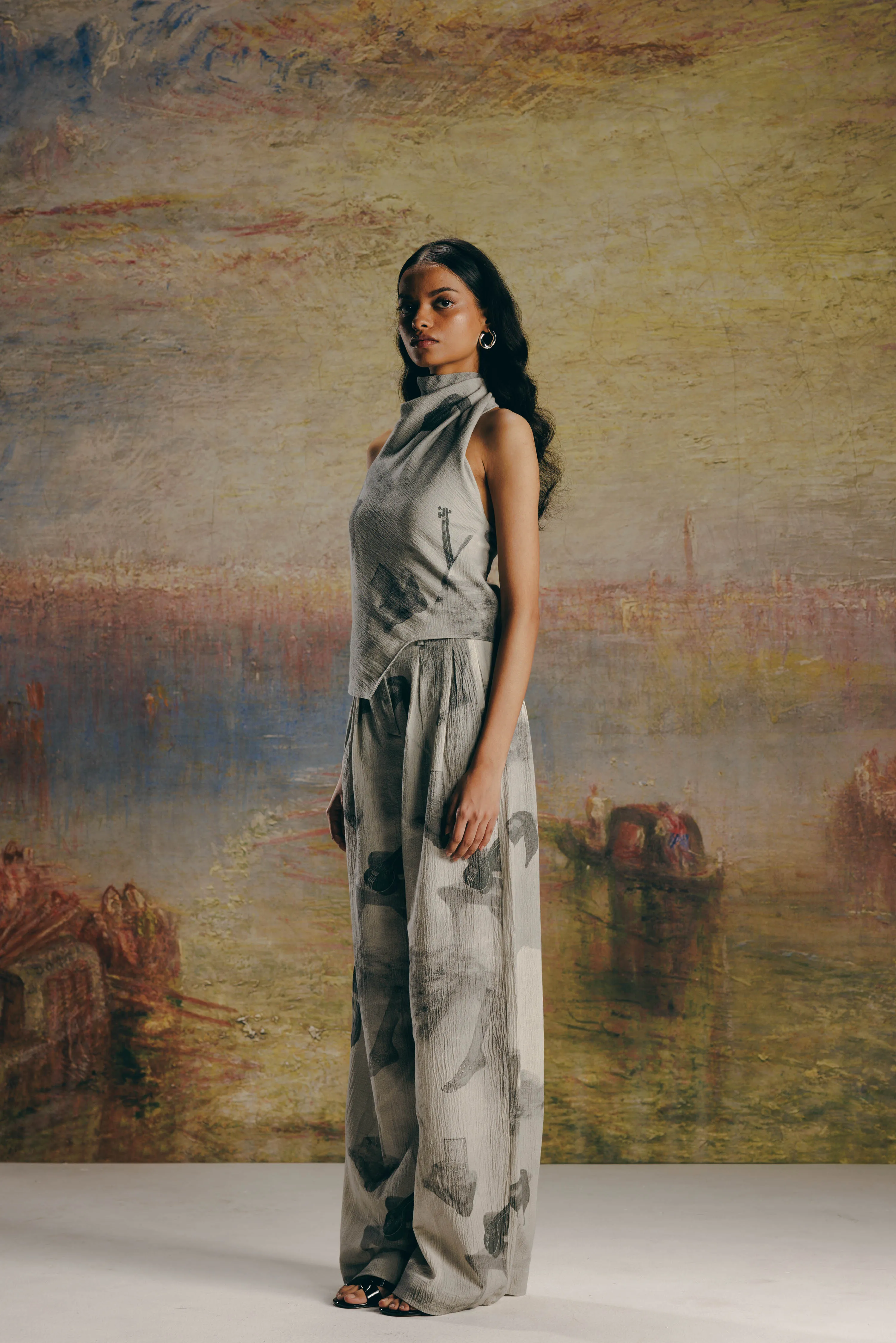 Surrealist Crepe Draped Top & Bollywood Pants Co-ord