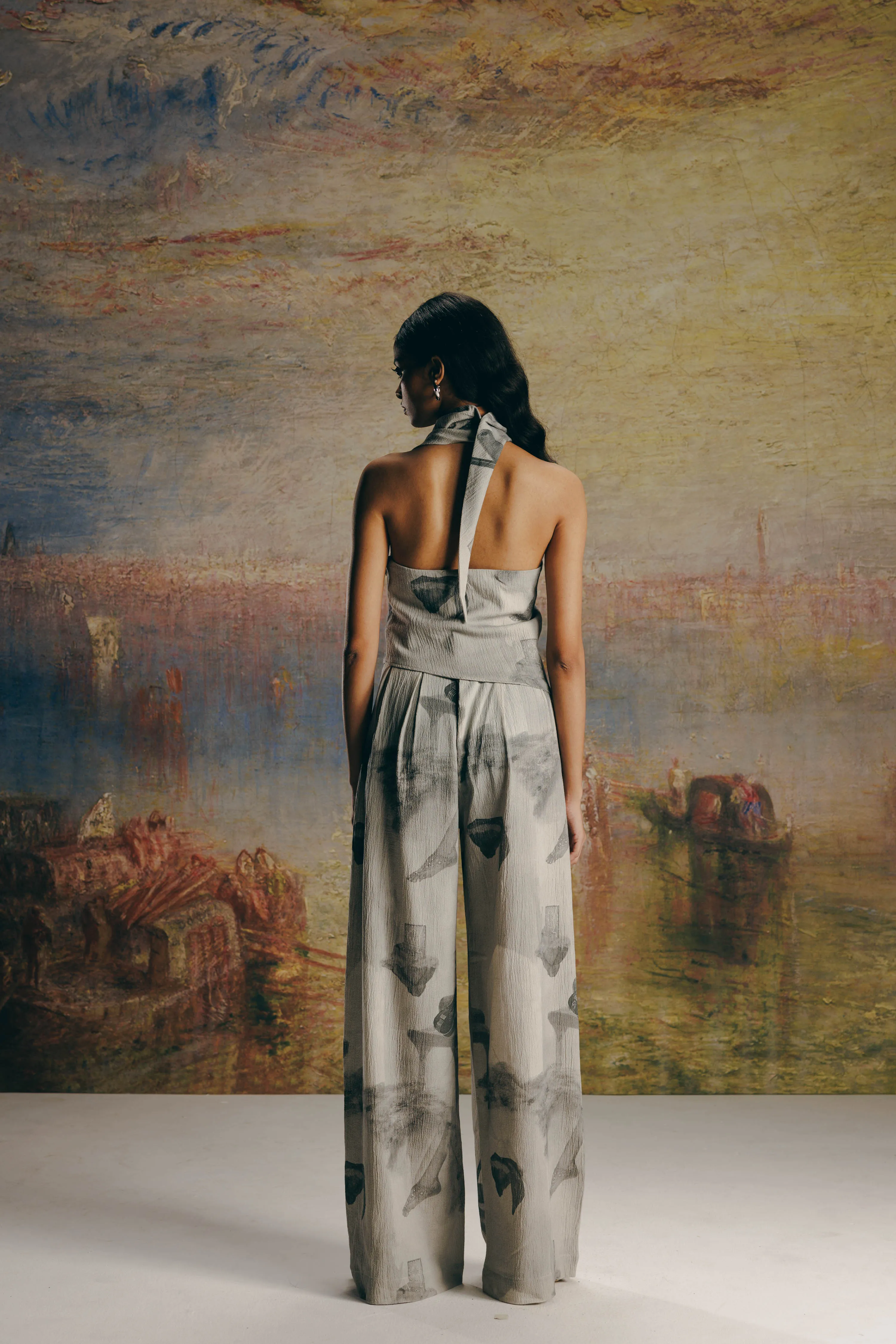 Surrealist Crepe Draped Top & Bollywood Pants Co-ord